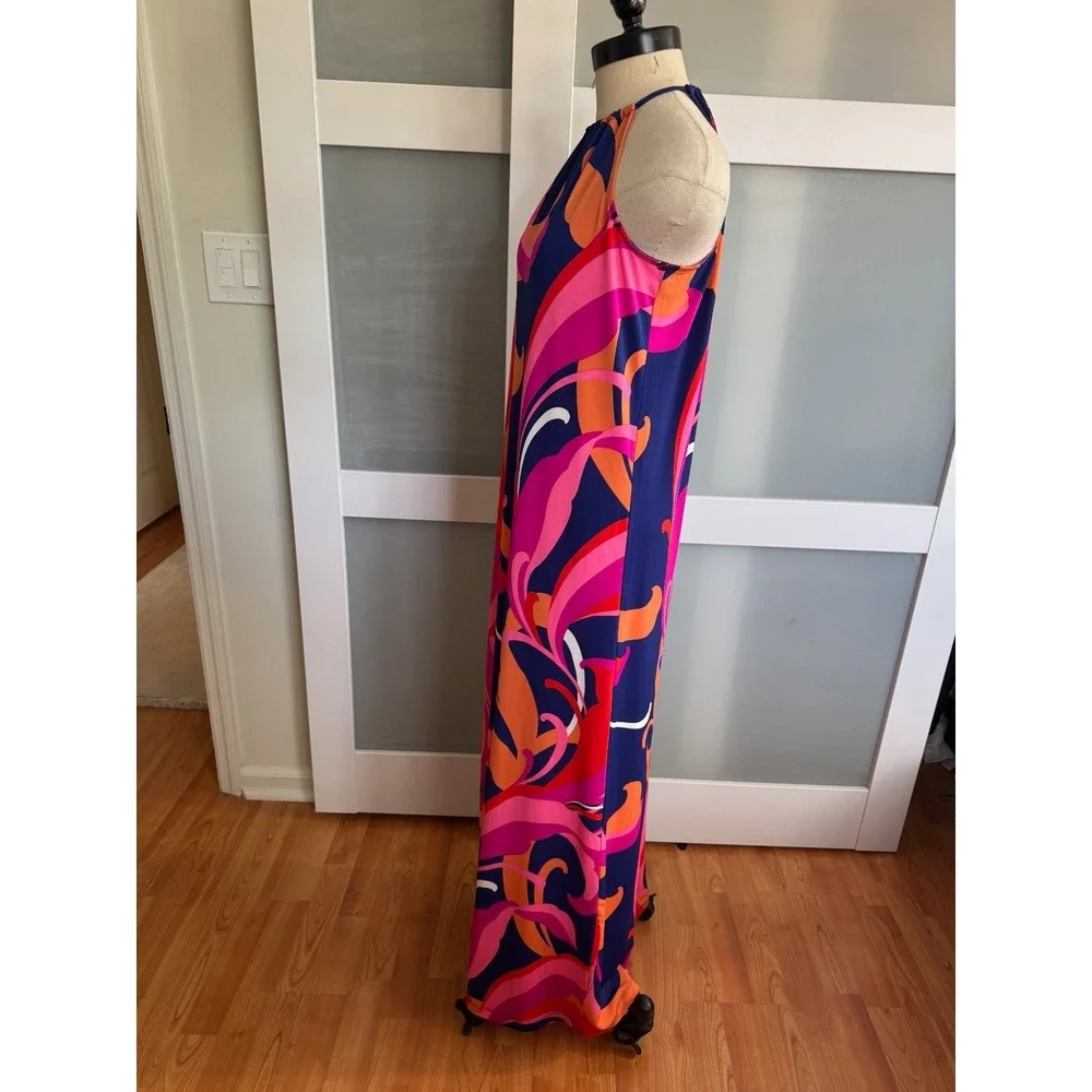 TRINA TURK Milan Scroll Halter Neck Tie Stretch Maxi Dress S/M* Swimsuit Coverup